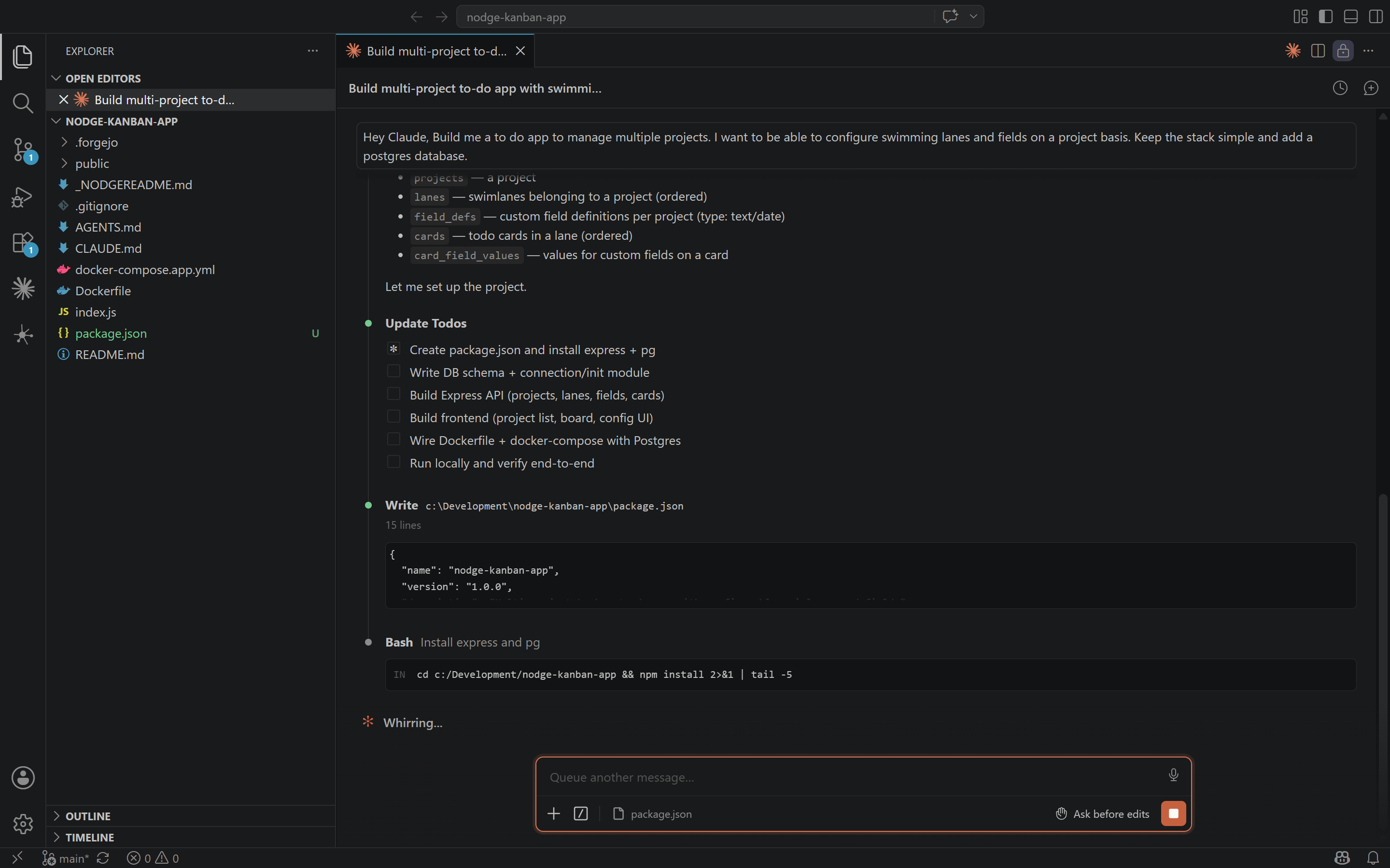 Code your app with your own IDE and agent on nodge